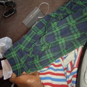 green and blue button down